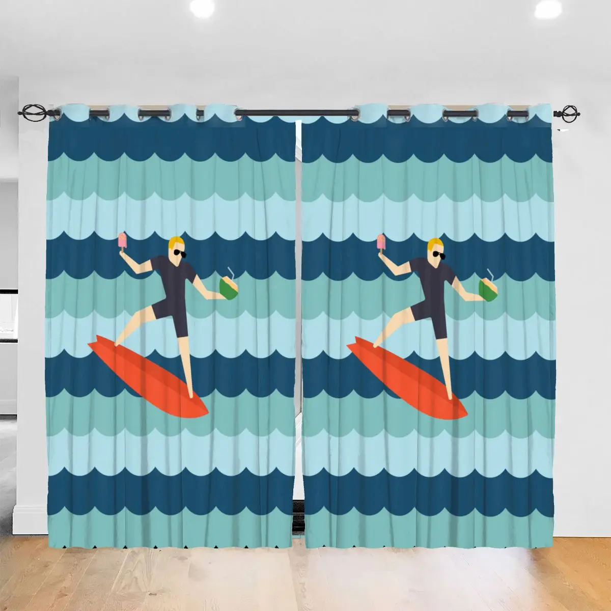 

Living Room Sun Block Curtain Surf Your Life Surfboard Ocean Wave Light Shading Bedroom Blackout Window Curtains 52x72In