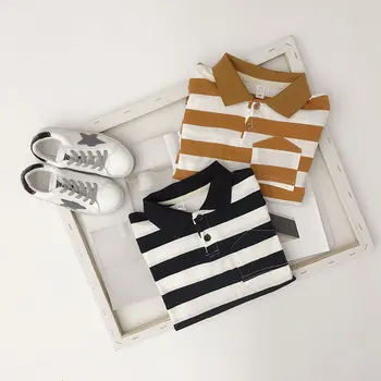 

1 2 3 4 5 6 Years Autumn Baby Boys Long Sleeve Tops Children's Clothing Turn-down Collar Striped T-shirt Toddler Boys Clothes