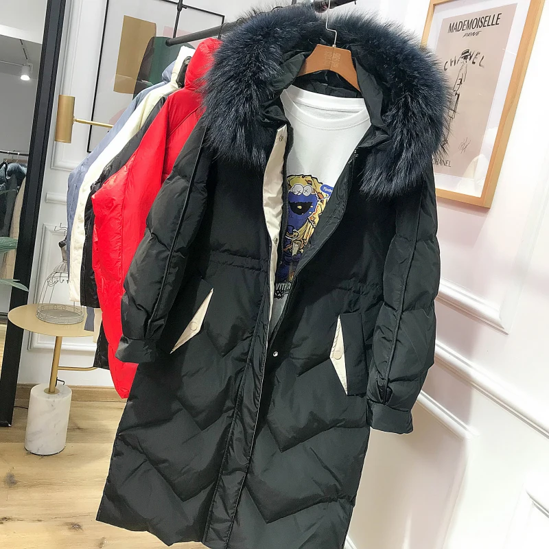 Зимняя куртка для женщин пуховик с натуральным мехом парка длинные большие размеры корейский стиль теплая куртка для женское пончо