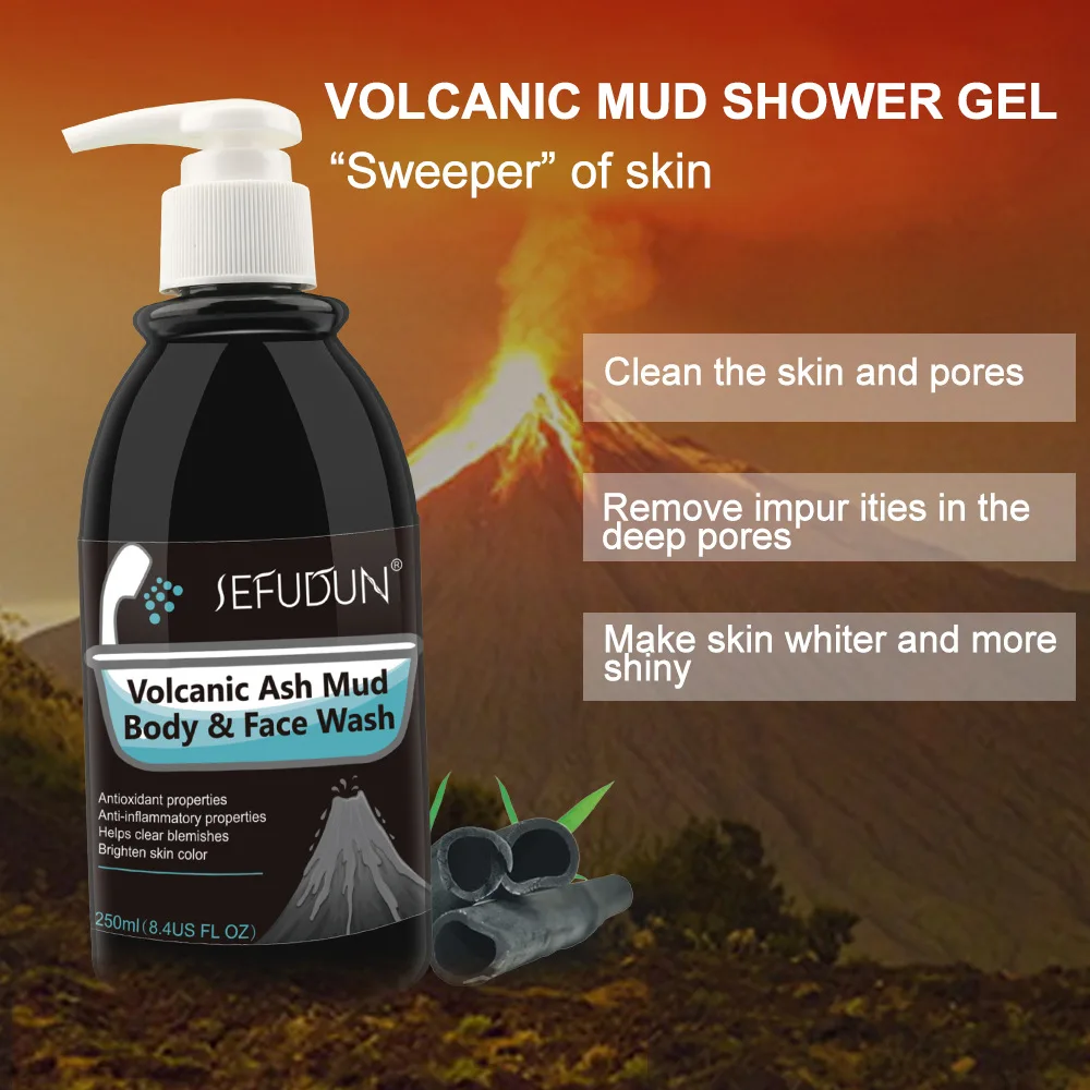 Volcanic Mud Body Wash Quickly White and Whole Body Translucent Wash Lasting Goodbye Black 250ml skin whitening body wash