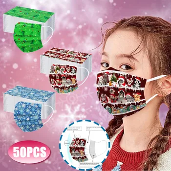 

50pc Children Christmas Print Mask Mascarillas Breathable Health Care Disposable Face Mask 3ply Ear Loop Christmas Mouth Mask