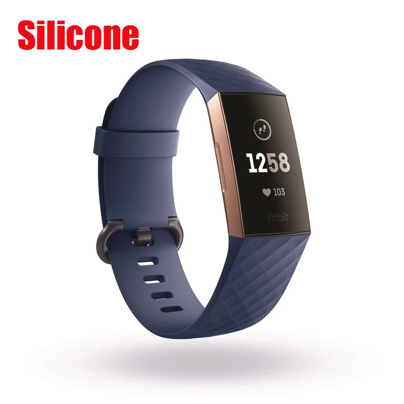 Navy blue-Silicone Миланский магнитный ремешок для Fitbit Charge 3 для Charge 2 фитнес-браслет из нержавеющей стали спортивные часы сменный металлический браслет - Цвет: Navy blue-Silicone