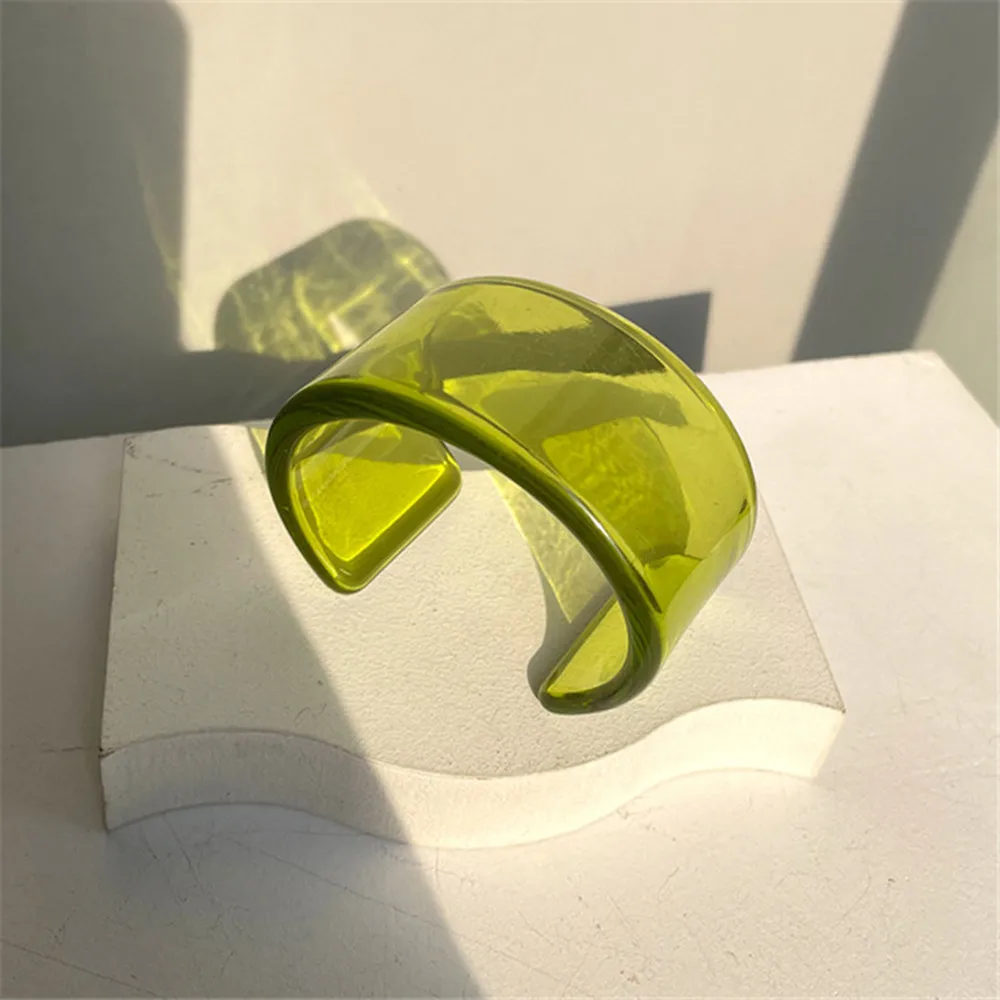 Fashion Acrylic Colorful Wide Open Bangle Bracelet Hand Jewelry for Women Resin Transparent Clear Geometric Cuff Bracelet