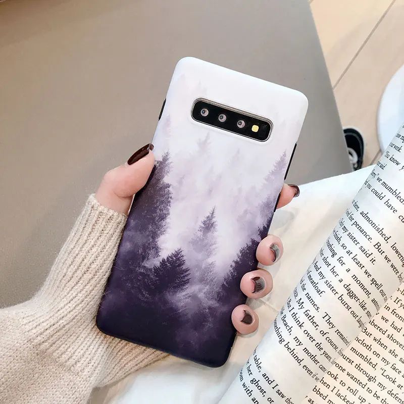 Чехлы для телефонов samsung S8, S9, S10 Plus, пейзаж, Туманный лес, матовый мягкий чехол для samsung Note 8, 9, 10Pro, чехлы IMD - Цвет: 1