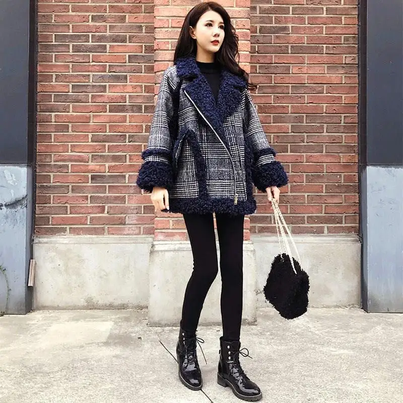 #*Cheap Short Lamb Fur Coat Turn Down Collar New Korean Style Loose Lapel Plush Thickening Woolen Jacket Women Casual Outwear Tops