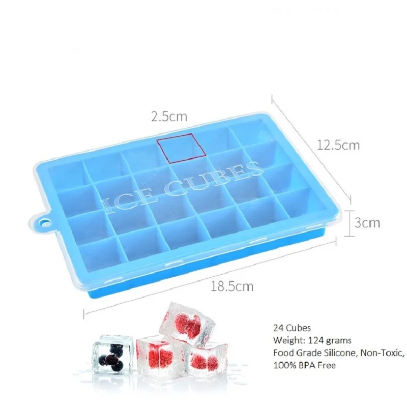 24 кубика Пищевой Силиконовый поднос для льда Форма для льда с крышкой производитель кубиков льда квадратный лед DIY горячий лоток для кубиков льда Хранения Мороженого