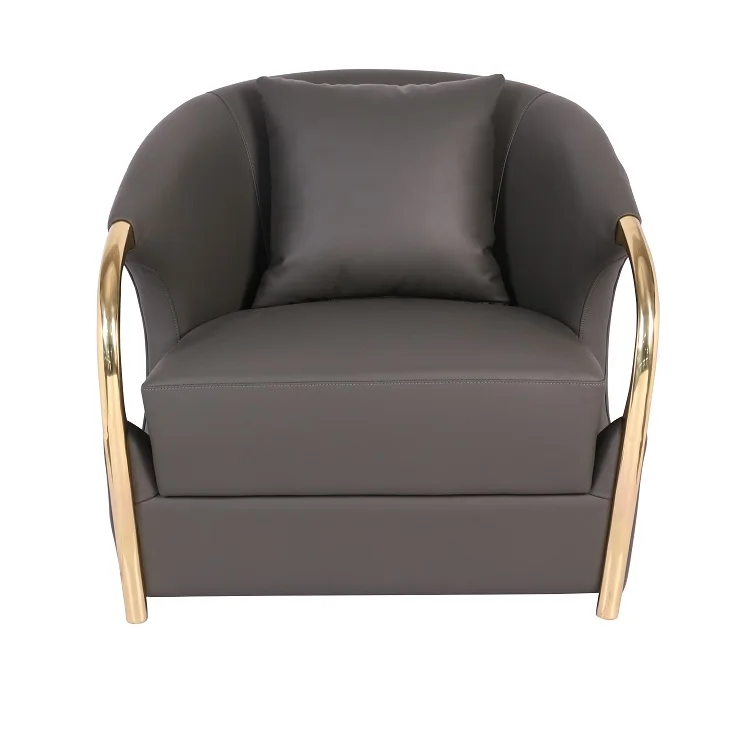 Modern Luxury Single Seat Sofa Made Of Brass Solid Wood Frame Highly Resilient Sponge And Half Leather Soft Roll | Мебель
