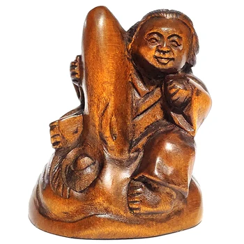 

Y6456 - 1.6" Hand Carved Boxwood Netsuke : Geisha and Mask