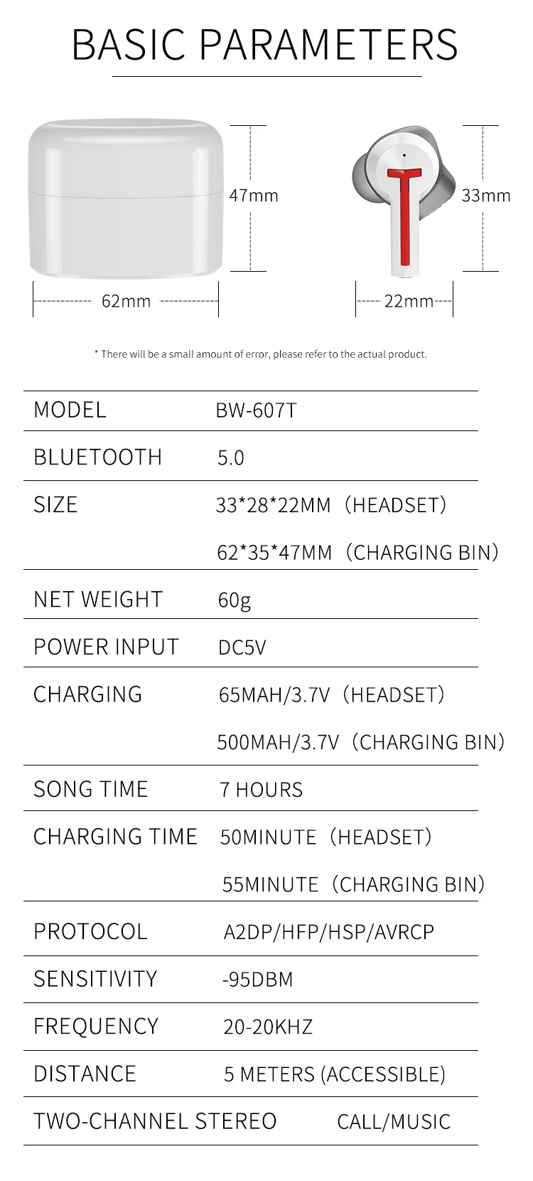 BW-607 TWS Bluetooth наушники гарнитура Bluetooth 5,0 шумоподавление портативные спортивные наушники бинауральные звонки для IOS Xiaomi