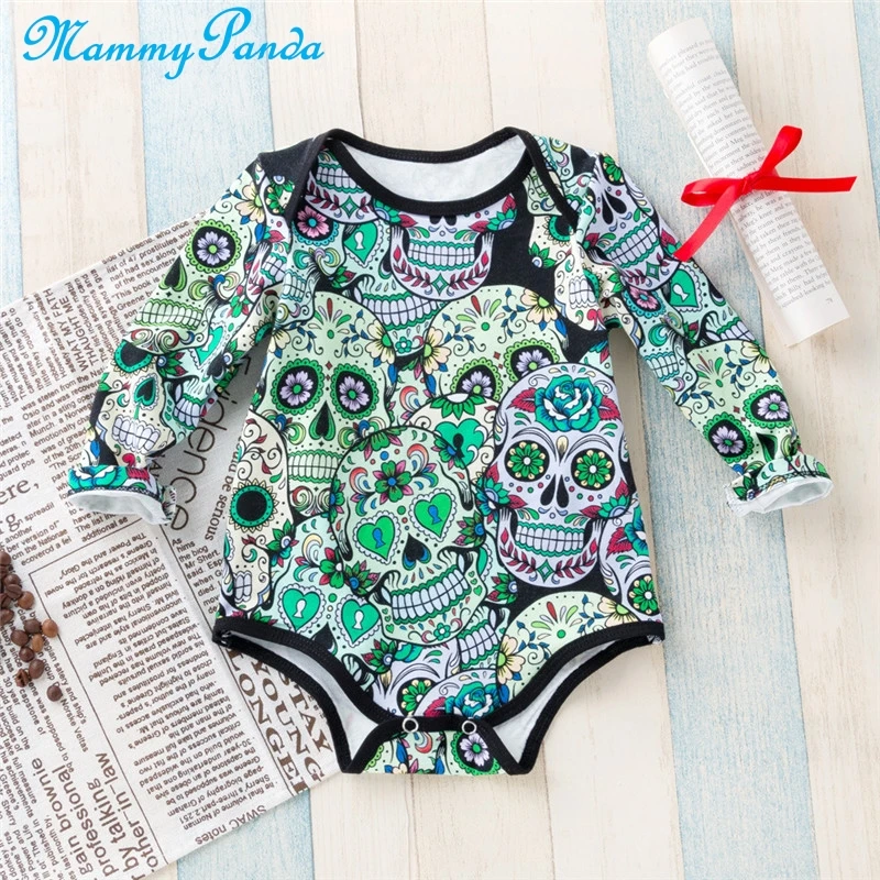 Newborn Baby Skull Print Bodysuit Romper Halloween Boy Girl Long sleeve Cotton Jumpsuit Clothes Dropshipping Baby Clothes Infant