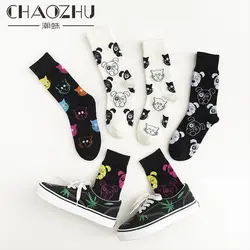 CHAOZHU/новые черно-белые Носки с рисунком собаки кошки счастливые носки с лого команды осень-зима унисекс Мужская и женская модная обувь для