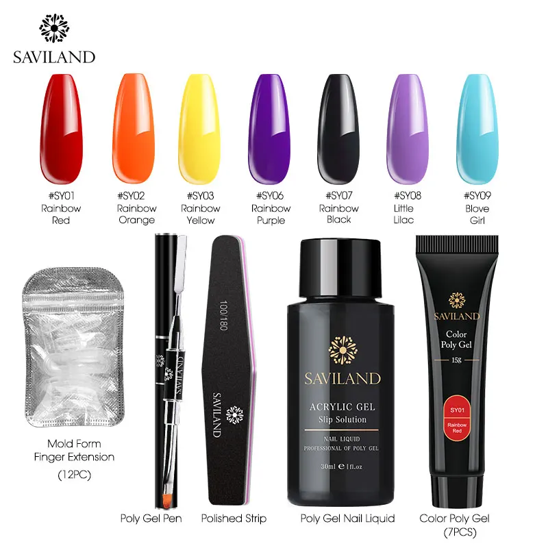 11 PCS SET 2 SAVILAND набор из полигеля для французских ногтей, гель для наращивания, Камуфляжный цвет, для маникюра, блестки, быстрое наращивание пальцев, наборы кистей - Цвет: 11 PCS SET 2