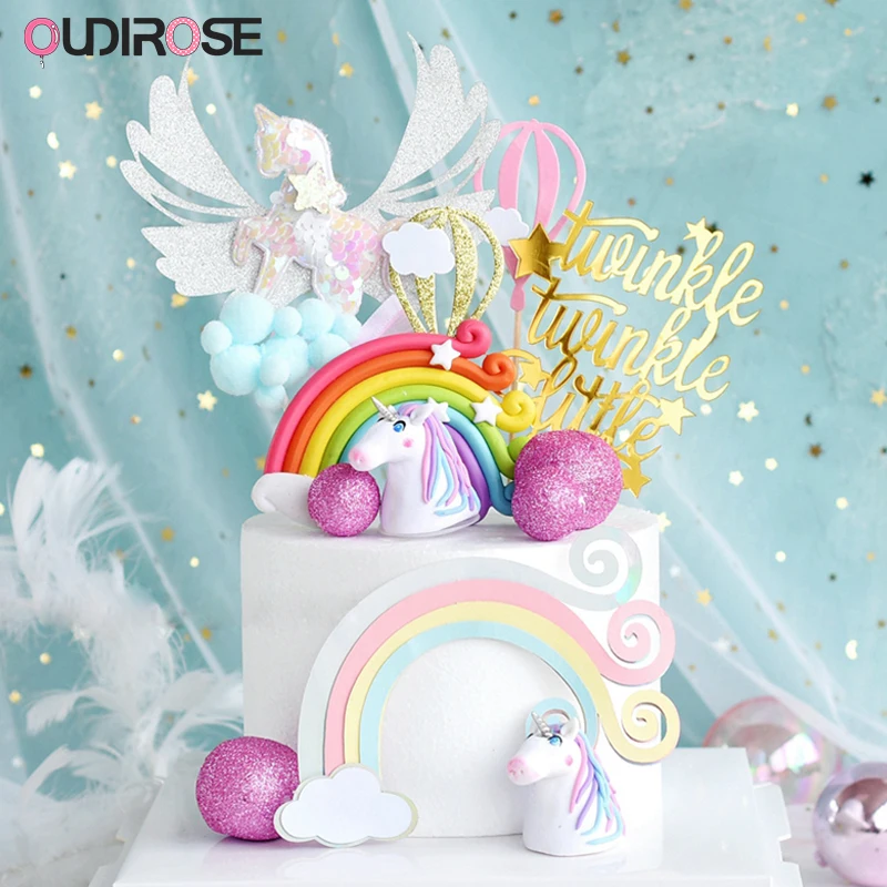 Милый Радужный Единорог торт Топпер Дети День рождения украшения звезда облако