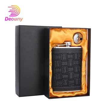 

DEOUNY 9oz Leather Shell Hip Flask For Alcohol Whisky Stainless Steel whiskey Hip-Flask Portable Alkohol Bottle Gifts Drinkware
