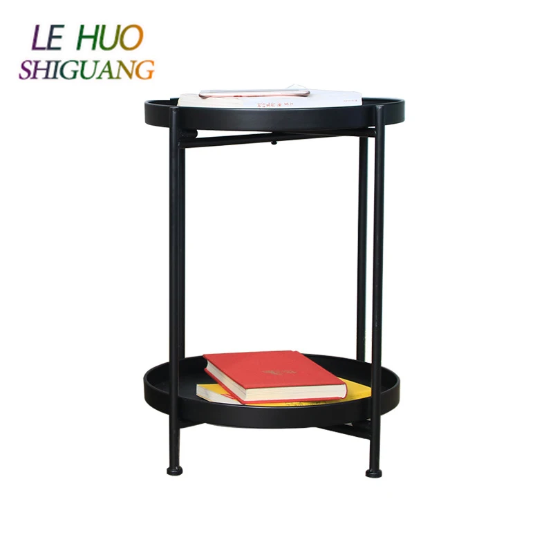 Luxury Round Metal Iron White Black Yellow Gold 2 Layers Folding Coffee Table for Living Room Bedroom