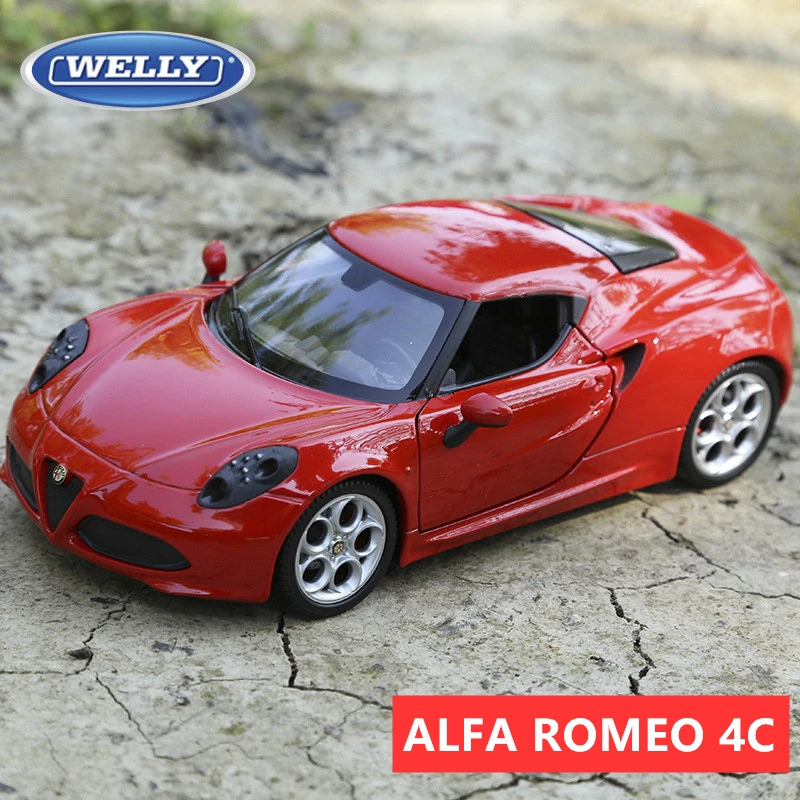 WELLY 1:24 Alfa Romeo 4c модель автомобиля из сплава Модель автомобиля Моделирование Украшение автомобиля коллекция Подарочная игрушка Литье под давлением модель мальчика - Цвет: Alfa Romeo 4c