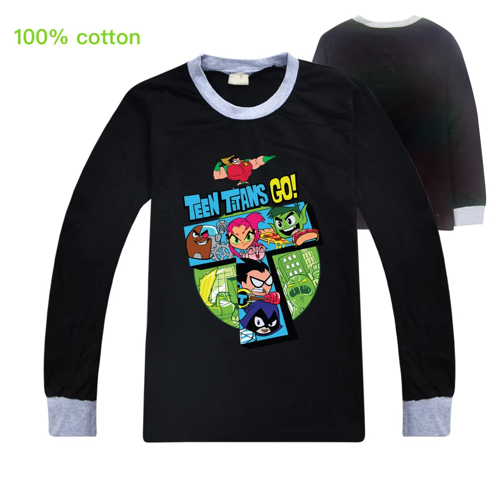 Детские хлопковые топы для мальчиков и девочек с принтом «Titans GO»; детская футболка с героями мультфильмов; одежда для подростков; B084