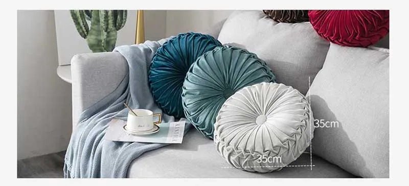 Нордический стиль круглая подушка с изображением тыквы роскошный бархат синий кофе красное сиденье подушки для дивана спинка Подушка 35x35 см
