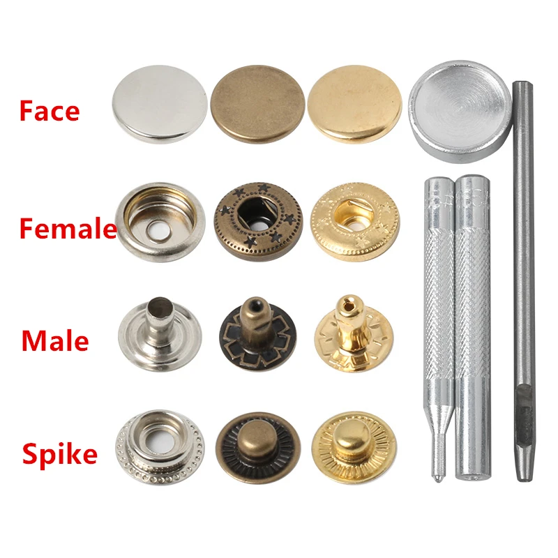 30sets+tool 655# 633# 831 201 DIY Metal No Sewing Snap Fastener Button Press Popper Stud Leather Bag Clothes Jacket Repair Rivet