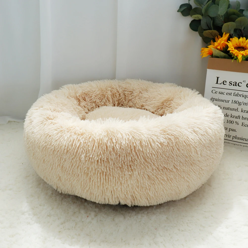 Comfy Plush Pet Dog Bed Hondenmand Washable Round Calming Pet Bed Cushion Sofa Mat Kennel Donut Beds House For Large Dogs Hot