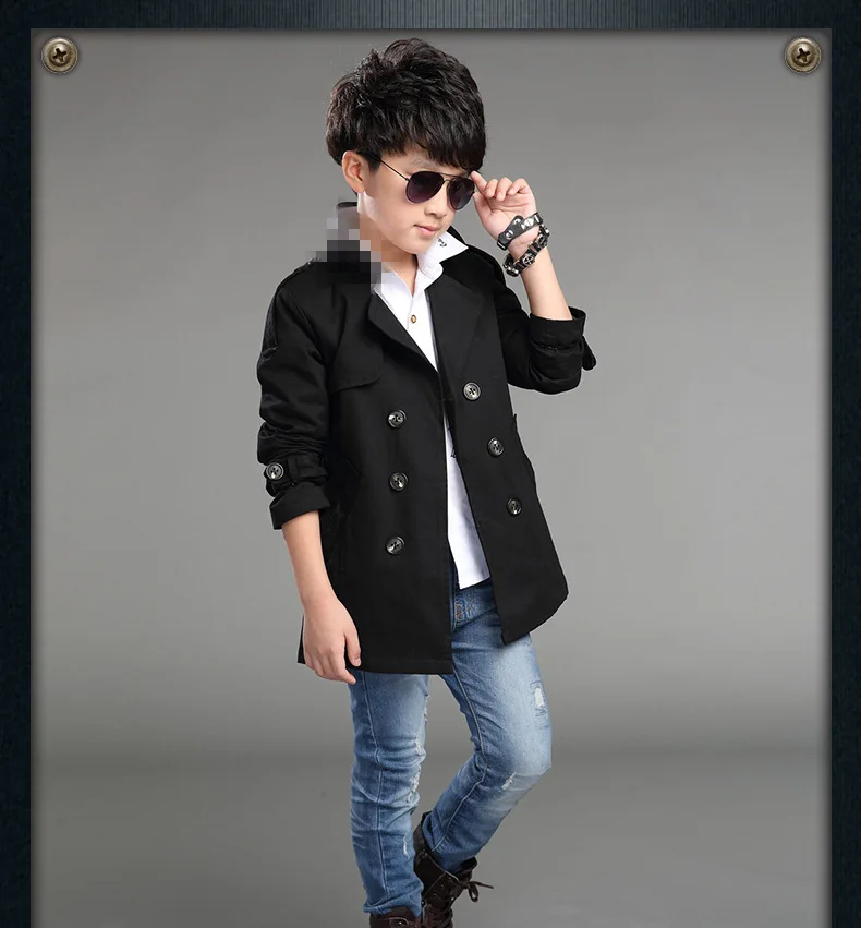 Тренч средней длины для мальчиков-подростков; детское повседневное пальто; весенне-осеннее модное двубортное пальто