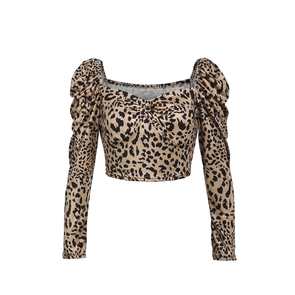 

Sexy Women Leopard U Collar Crop Tops Blouse Ladies Deep Long Sleeve Printing Shirts Pullovers High Street Slim Blusa Chemise OL