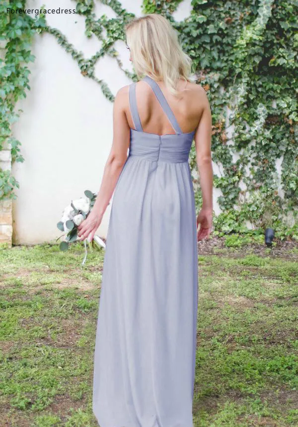 2018 New Chiffon Bridesmaid Dresses Elegant One Shoulder Pleats Long A Line Wedding Guest Dress Cheap Plus Size Country Maid of Honor Gowns  98 (1)