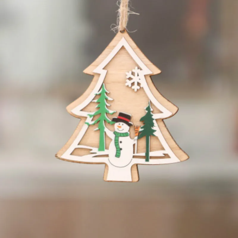Рождественские деревянные подвесные Подвески, Рождественская елка, искусственная сосна, дерево, орнамент, Подвесные Подарки, снежинка, лось, Navidad, для дома, сделай сам, украшение