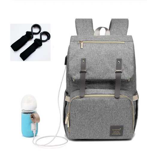 ligth grey USB Водонепроницаемый рюкзак для детских колясок, пеленок для мам, подгузник для мам, для женщин, для путешествий, для младенцев, многофункциональная Детская сумка, изоляционная сумка для кормления - Цвет: ligth grey