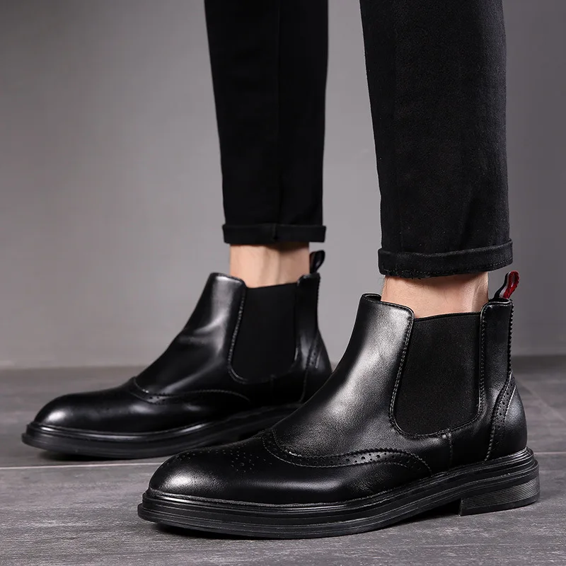 Botas chelsea informales para hombre, zapatos brogue de cuero de vaca,  talla bullock, botines de caballero|Botinas| - AliExpress