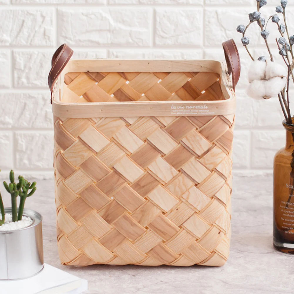 

Laundry Holder Square Cleaning Clothes Kids Toy Practical Storage Basket Household Hand Woven Debris Sorting With Handle Wooden