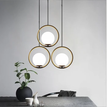 

Nordic Industrial LED Pendant Lights Dining Room Living Room Cafe Bedroom Bar American Hoop Glass Ball Pendant Lamps Luminaire