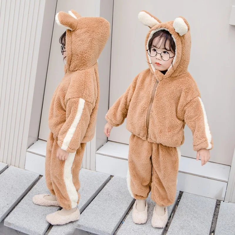 CROAL CHERIE Fashion Fleece Kids Boys Girls Clothes Sets Autumn Winter Baby Clothes Children's Clothing Sets Velvet Coat + Pants (9)