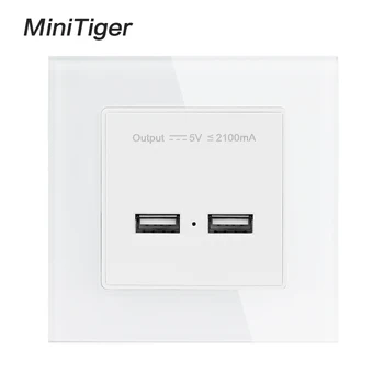 

Minitiger Wall Power Socket Dual USB Smart Induction Charging Port For Mobile 5V 2.1A Output Crystal Tempered Glass Panel
