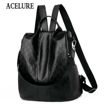 

ACELURE Casual Fashion High Capacity Backpacks for Women Soft Solid Color PU Leather Scnool Bags for Teemager Students Bag Pack