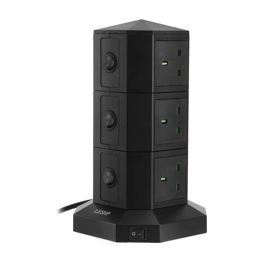 Черный LESHP USB умная зарядная розетка, 3 слоя, 9 usb-портов, быстрая зарядка, силовая полоса, 3M кабель, защита от перенапряжений, энергосбережение - Цвет: Черный