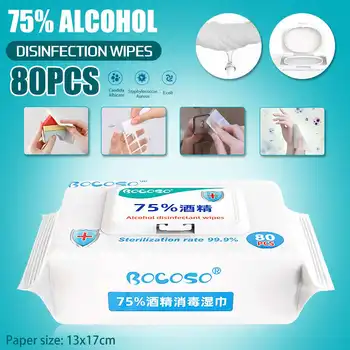 

80Pcs 75% Alcohol Disinfection Wipes Disposable Hand Tissue Skin Cleaning Bacteria Disinfection Wet Wipes