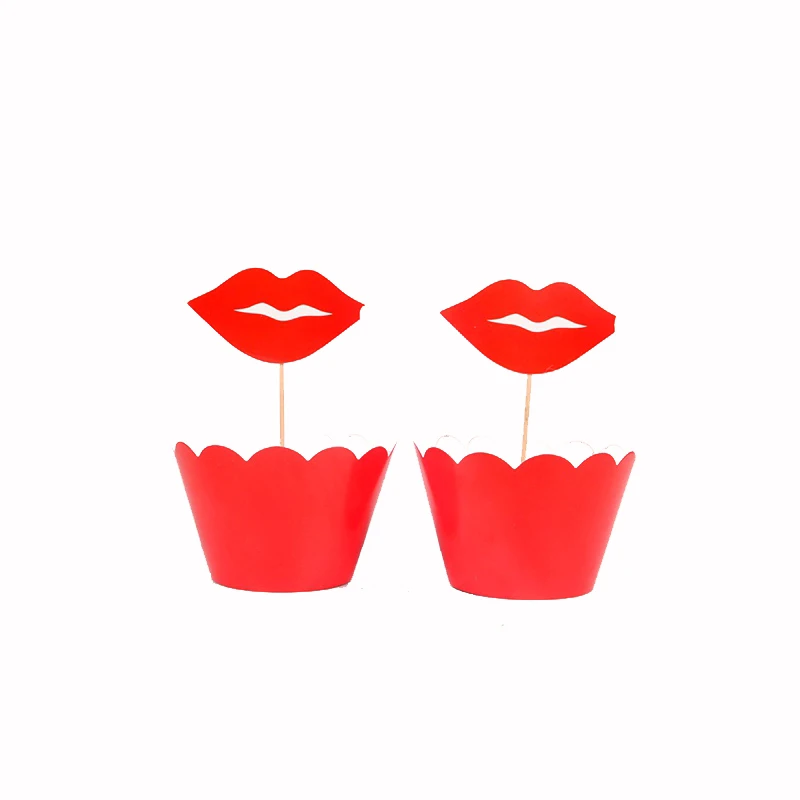 12set lips Wrap Мальчик или девочка Baby Shower вечерние обертки кекс Топпер День Рождения Декор кекса поставки - Цвет: 12set lips Wrap