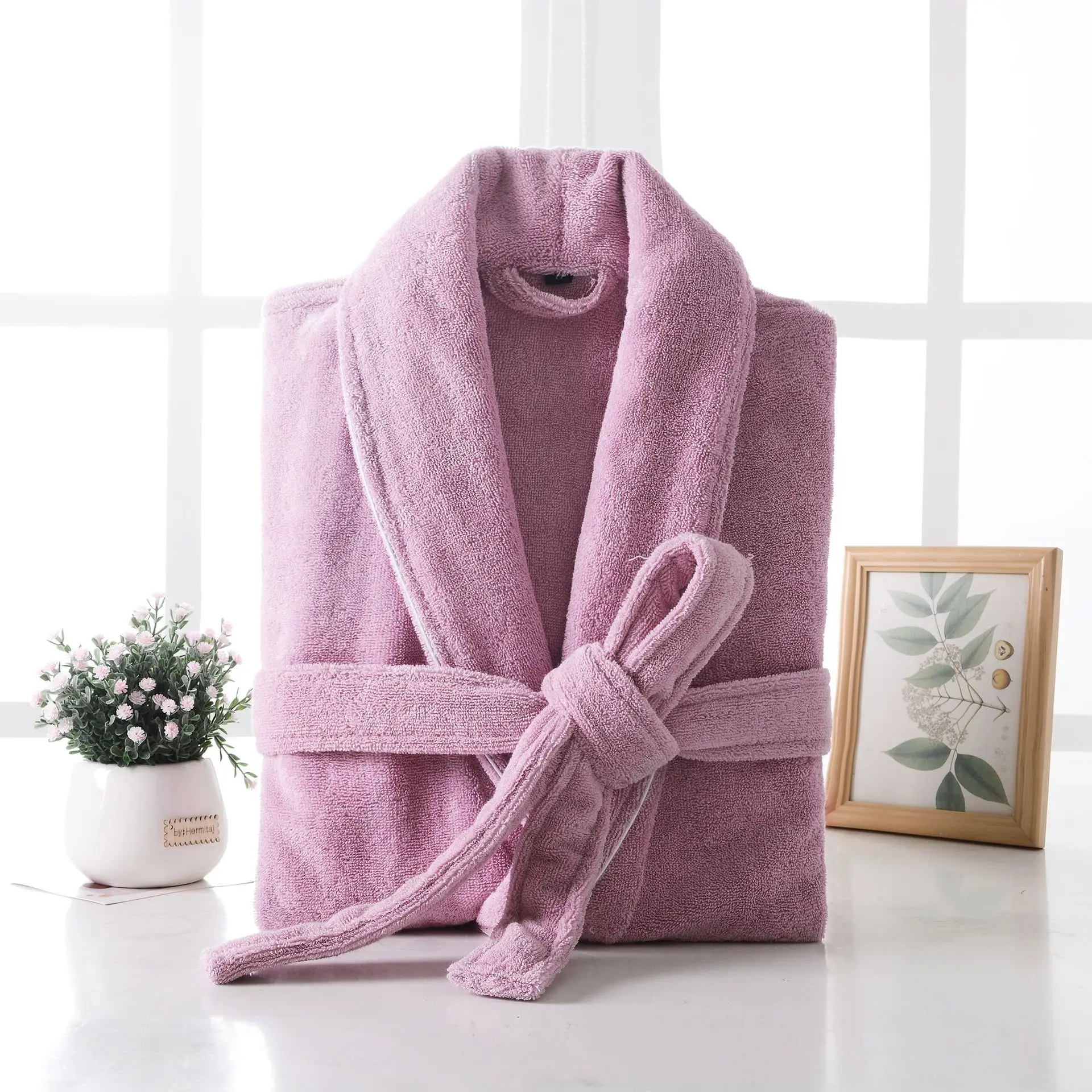 Solid Hotel Robe Cotton Robes Toweling Terry Robe Lovers Men And Women Bathrobe Soft Sleeprobe Female Casual Homewear