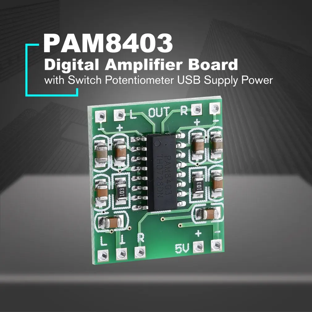 PAM8403 Super Mini Digital Amplifier Board 5V Power Amplifier Board Efficient with Switch Potentiometer USB Supply Power