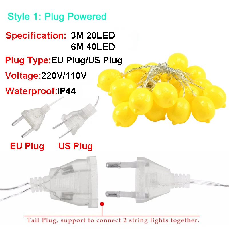 ЕС/США штекер 3 м 20LED лимон струнный светильник фруктовые сказочные лампы Рождественская гирлянда водонепроницаемый наружный светильник s для украшения праздничной комнаты