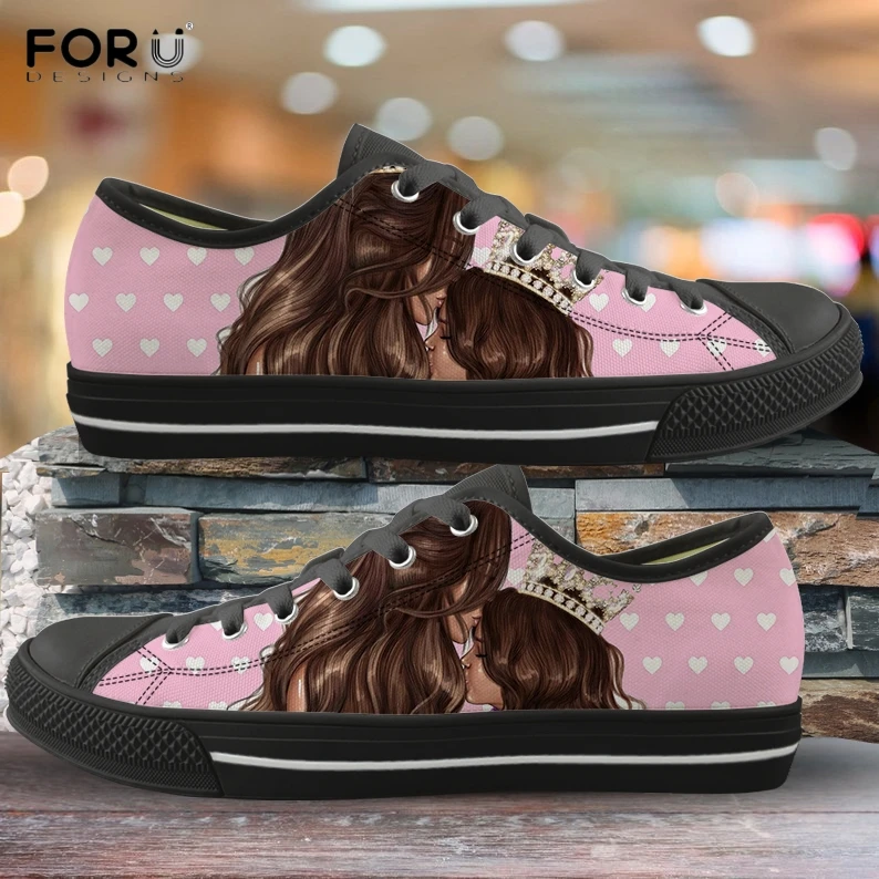 FORUDESIGNS; милая повседневная обувь с рисунком для маленьких мальчиков и девочек; модная парусиновая обувь с коричневым мехом для мамы; кроссовки на шнуровке - Цвет: HMA174Z37A
