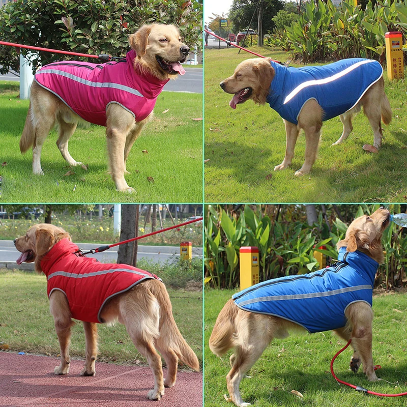 discount  Waterproof Dog Clothes for Large Dogs Winter Warm Big Dog Jackets Padded Fleece Pet Coat Safety Ref