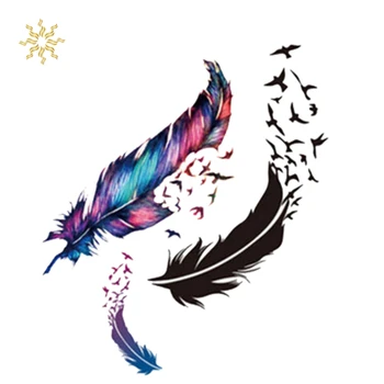 

1Pcs Unisex Cool Colorful Feather Tattoo Stickers Bird Wind Goose Feather Pattern Waterproof Temporary Fake Tattoo Body Art