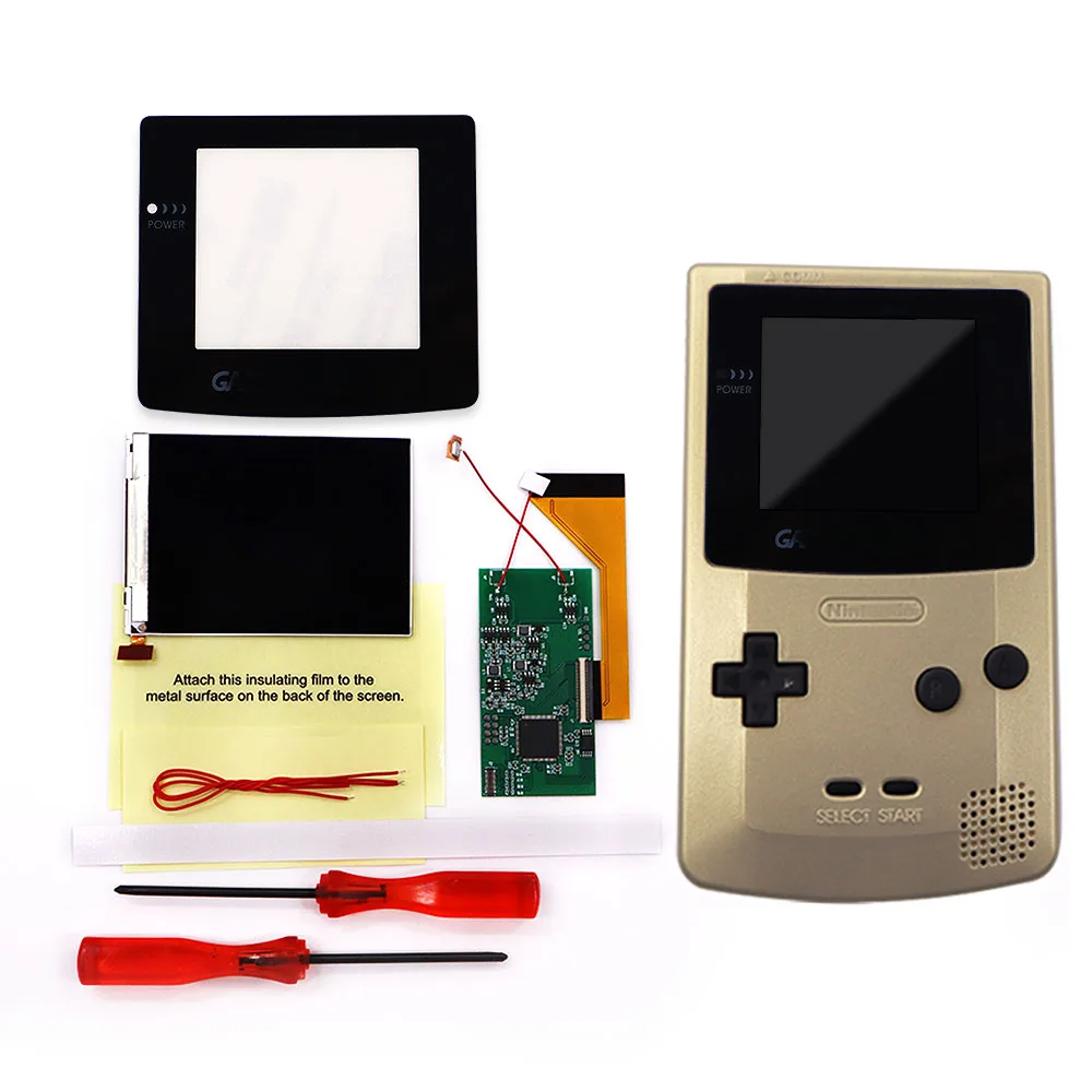 IPS Full Size 8 Colorful Backlight Screen LCD Mod Kit &Housing Pre-cut Shell For Gameboy Color GBC