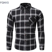FGKKS, мужские повседневные рубашки, Осенние новые мужские модные рубашки для смокинга, мужские клетчатые рубашки с длинным рукавом, топы