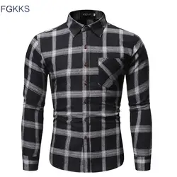 FGKKS мужские рубашки в стиле кэжуал Осень Новые мужские модные дикие смокинги рубашки мужские клетчатые рубашки с длинными рукавами Топы