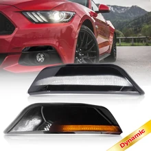 2x led âmbar + branco dinâmico drl daytime running frente turn signal luz fumaça lente para ford mustang 2015-2017 12v obc erro livre