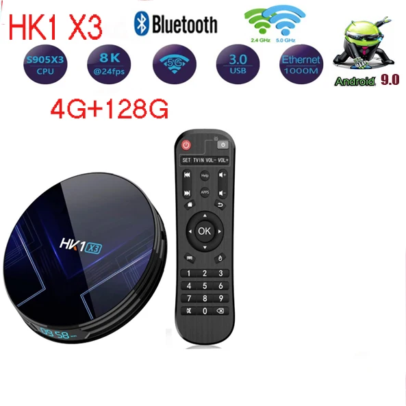 4G 128G HK1 X3 Smart tv Box Android 9,0 4 Гб ОЗУ 128 ГБ Amlogic S905X3 2,4G 5G Wifi BT 4,0 1000M Youtube 8K телеприставка - Цвет: 4G 128G