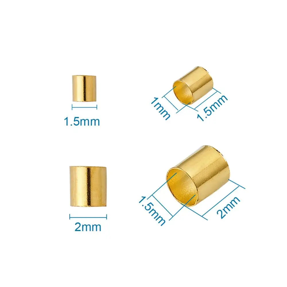 1 коробка латунные трубки обжимные бусины Металлические фурнитура для самостоятельного изготовления ювелирных изделий серебряный золотой белый размер: 1,5~ 2x1. 5~ 2 мм, отверстие: 1~ 1,5 мм